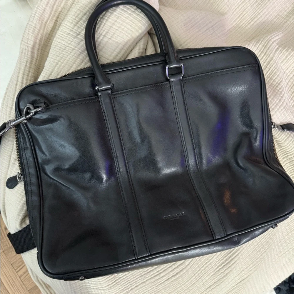 Coach Black Leather Briefcase Metropolitan Slim Brief - Picture 7 of 12